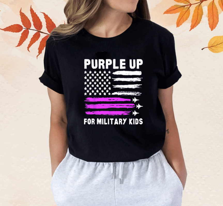 Purple Up US Flag Fighter Jet Military Military Child Shirt