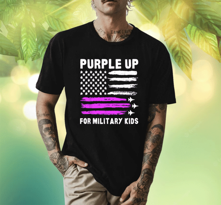 Purple Up US Flag Fighter Jet Military Military Child Shirt
