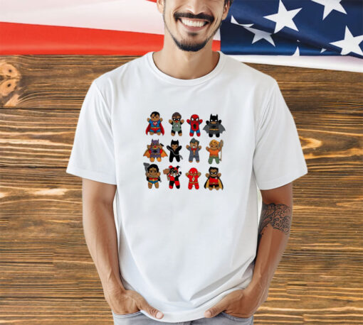 Gingerbread Heroes and Villains cartoon shirt