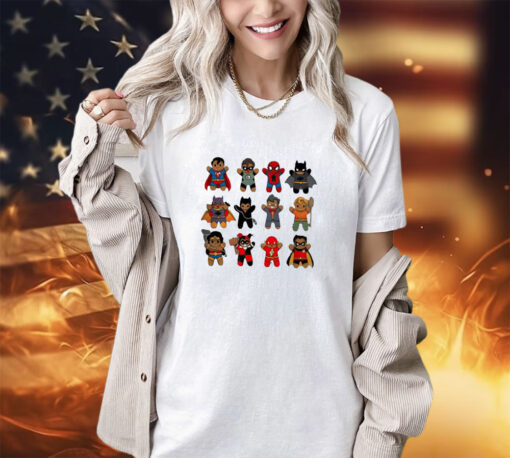 Gingerbread Heroes and Villains cartoon shirt