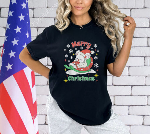 Merry Christmas Cute Mouse Winter Sleigh T-Shirt