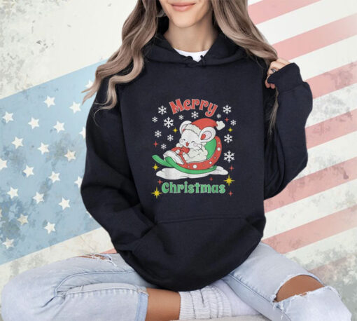 Merry Christmas Cute Mouse Winter Sleigh T-Shirt