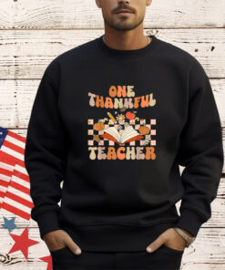 Retro One Thankful Teacher Pumpkin Spice Thanksgiving Fall T-Shirt