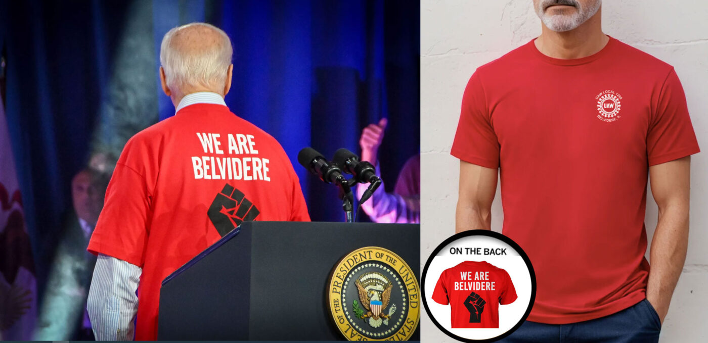 Grab Yours Now: Biden Wears “Uaw We Are Belvidere Red” T-Shirt