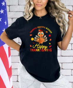 Thankful Grateful Blessed Thanksgiving Turkey Women Girls T-Shirt