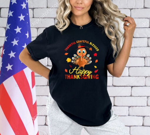 Thankful Grateful Blessed Thanksgiving Turkey Women Girls T-Shirt