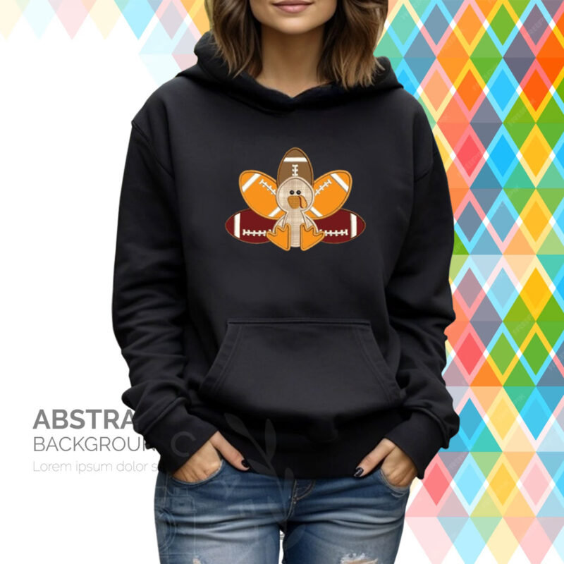 Thanksgiving Football Turkey Print Casual Hoodie Shirt