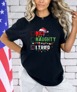 Funny Christmas Shirt Nice Naughty I Tried Holiday Xmas 2023 T-Shirt