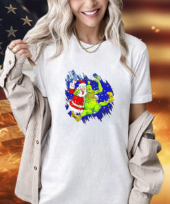 Grinch wrestles Santa Claus 3 16 light Christmas shirt