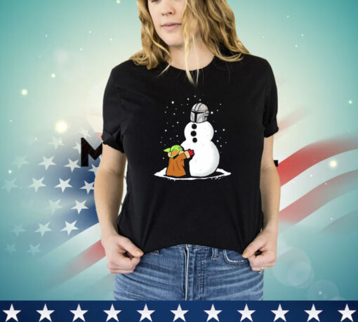 Grogu Star Wars building a Din Djarin the best Snowman in the Parsec shirt