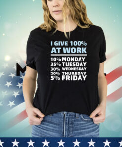 I give 100% at work 10% monday 35% tuesday 30 % wednesday 20% thursday 5% friday shirt