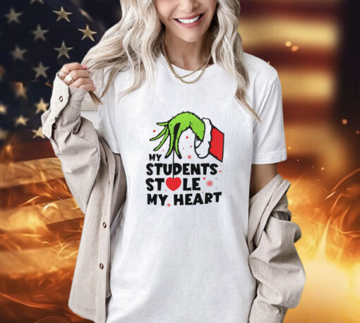 The Grinch hand my students stole my heart Christmas shirt