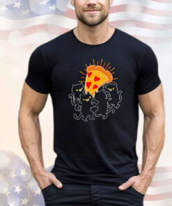 Black cats dancing around a slice of pizza T-shirt