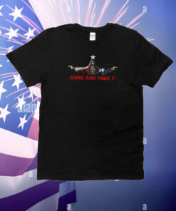 Come And Take It Razor Wire Texas Flag Skull With Gun T-Shirt