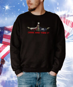 Come And Take It Razor Wire Texas Flag Skull With Gun Tee Shirts