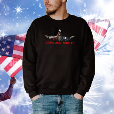 Come And Take It Razor Wire Texas Flag Skull With Gun Tee Shirts
