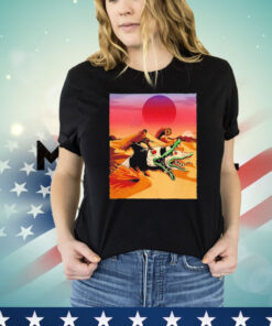 Dune and Beetlejuice a Fremen riding a Saturn sandworm Wormrider T-shirt