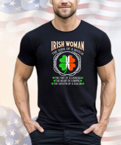 Irish Woman Fire Of A Lioness Heart Of A Hippie St Patrick’s Day T-shirt