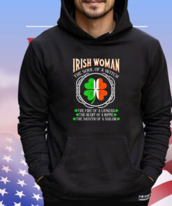 Irish Woman Fire Of A Lioness Heart Of A Hippie St Patrick’s Day T-shirt