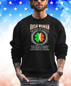 Irish Woman Fire Of A Lioness Heart Of A Hippie St Patrick’s Day T-shirt