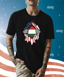 Hungarian American Flags Hands Ripping Flag on Chest TShirt