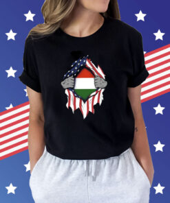 Hungarian American Flags Hands Ripping Flag on Chest T-Shirt