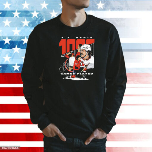 T J Oshie Washington 1000 Games Hockey Shirt