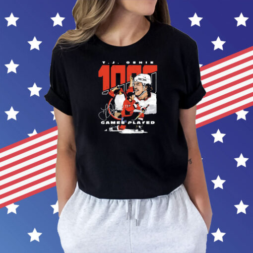 T J Oshie Washington 1000 Games Hockey Shirt