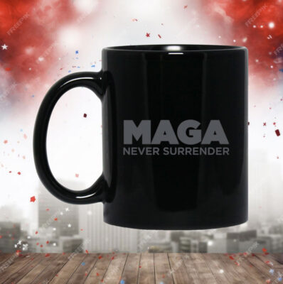 MAGA Never Surrender Black Mug