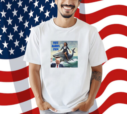 Vote Harris 2024 Donald Trump And Kamala Harris Riding A Shark Shirt