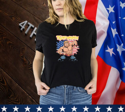 Funny Trump Wrestling Meme Fake News Trumpamania US Flag T-Shirt