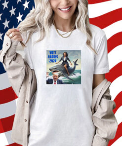 Vote Harris 2024 Donald Trump And Kamala Harris Riding A Shark Shirt