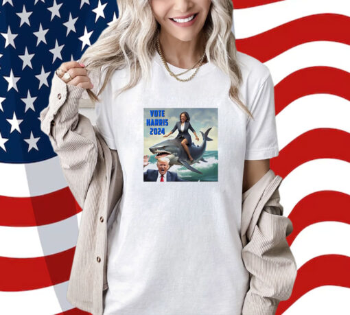 Vote Harris 2024 Donald Trump And Kamala Harris Riding A Shark Shirt