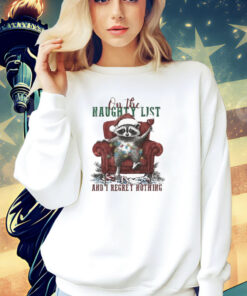 On The Naughty List And I Regret Nothing Sofa Raccoon Christmas Shirt