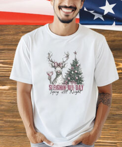 Sleighin All Day Tipsy All Night Deer Christmas Shirt