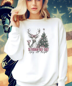 Sleighin All Day Tipsy All Night Deer Christmas Shirt