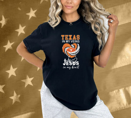 Texas Longhorns In My Veins Jesus In My Heart Diamond Shirt