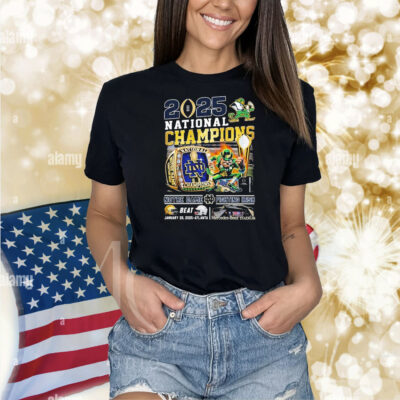Official Notre Dame Irish Fighting Beat Ohio State Buckeyes 2025 College Football Playoff National Champions Ring Helmets Shirt
