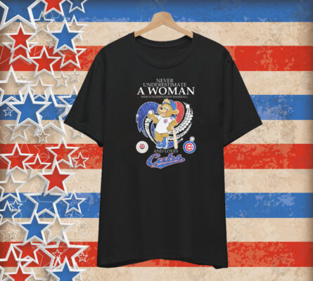 Never Underestimate A Woman Who Understands Baseball And Loves Chicago Cubs Clark Mascot Diamond Heart T-Shirt