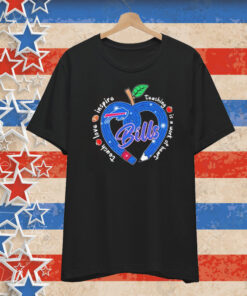 Official Buffalo Bills Teach Love Inspire Teaching Is A Work Of Heart Apple T-Shirt