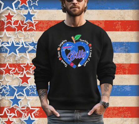 Official Buffalo Bills Teach Love Inspire Teaching Is A Work Of Heart Apple T-Shirt