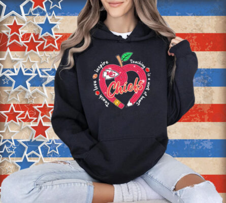 Official Kansas City Chiefs Teach Love Inspire Teaching Is A Work Of Heart Apple T-Shirt