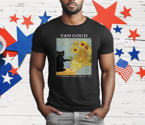 Black Cat Van Gogh Sunflowers T-Shirt