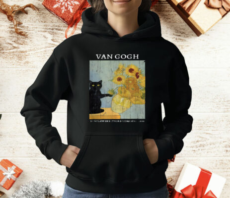 Black Cat Van Gogh Sunflowers T-Shirt