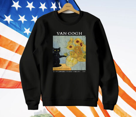 Black Cat Van Gogh Sunflowers T-Shirt