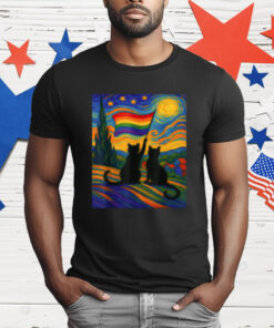 Gay Pride Cat Art Cat Starry Night Style T-Shirt