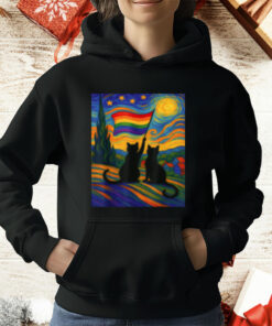 Gay Pride Cat Art Cat Starry Night Style T-Shirt