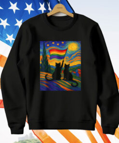 Gay Pride Cat Art Cat Starry Night Style T-Shirt