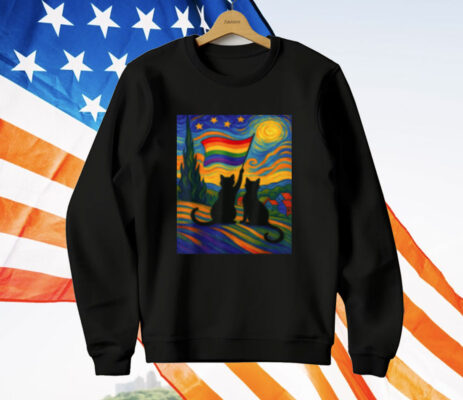 Gay Pride Cat Art Cat Starry Night Style T-Shirt