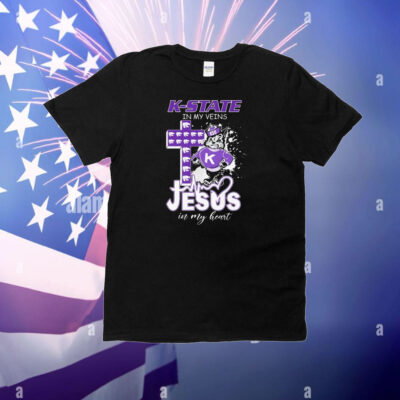 Official Kansas State Wildcats In My Veins Jesus In My Heart Mascot T-Shirt